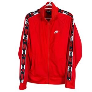Nike Track Jacket "Just Do It" Mens M Red Taped Sleeve Full Zip Sportswear